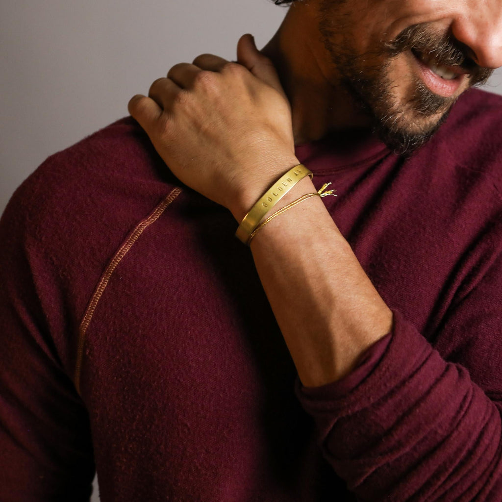 Male modeling red long sleeve raglan