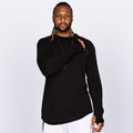 Male modeling black long sleeve raglan
