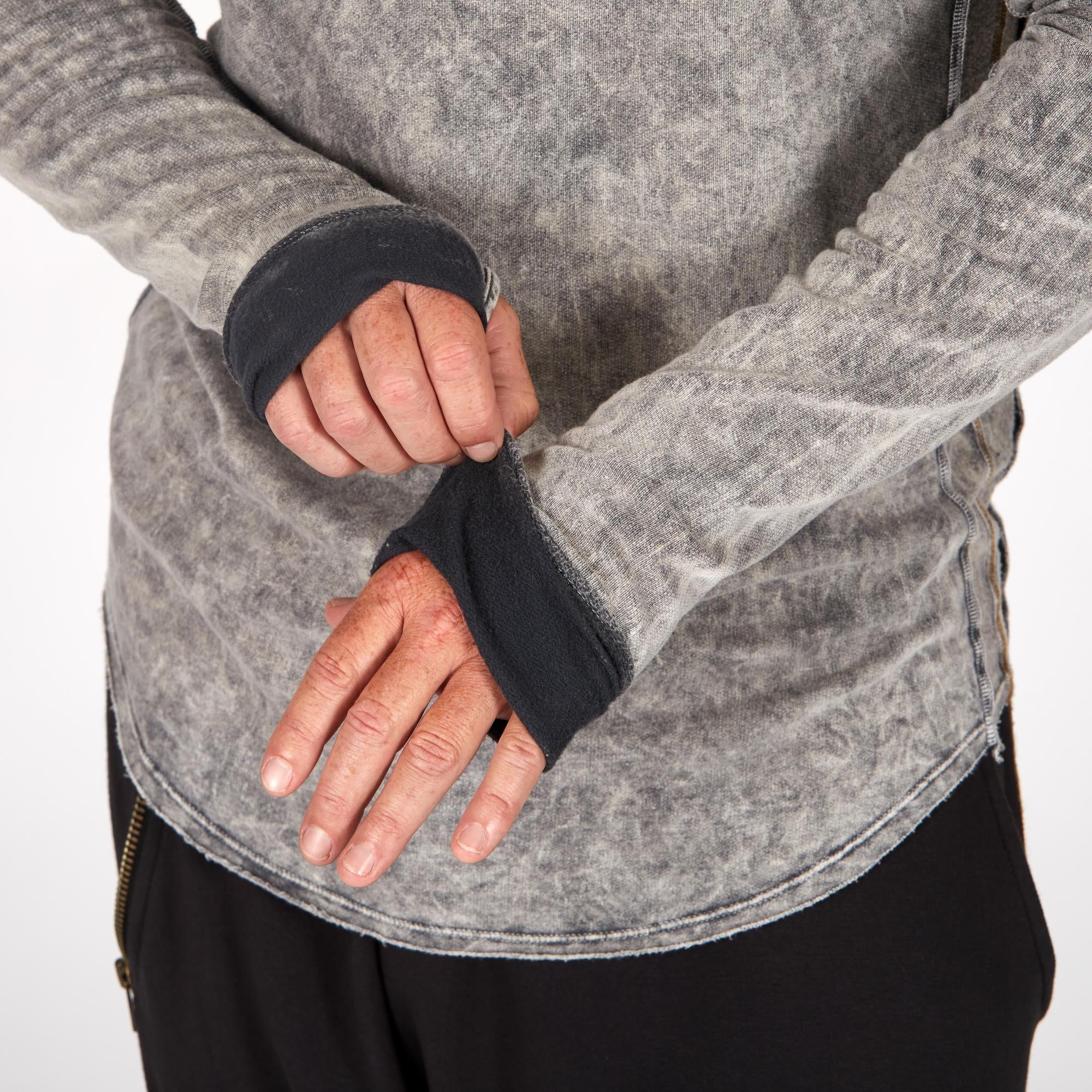 Male modeling mineral wash long sleeve raglan