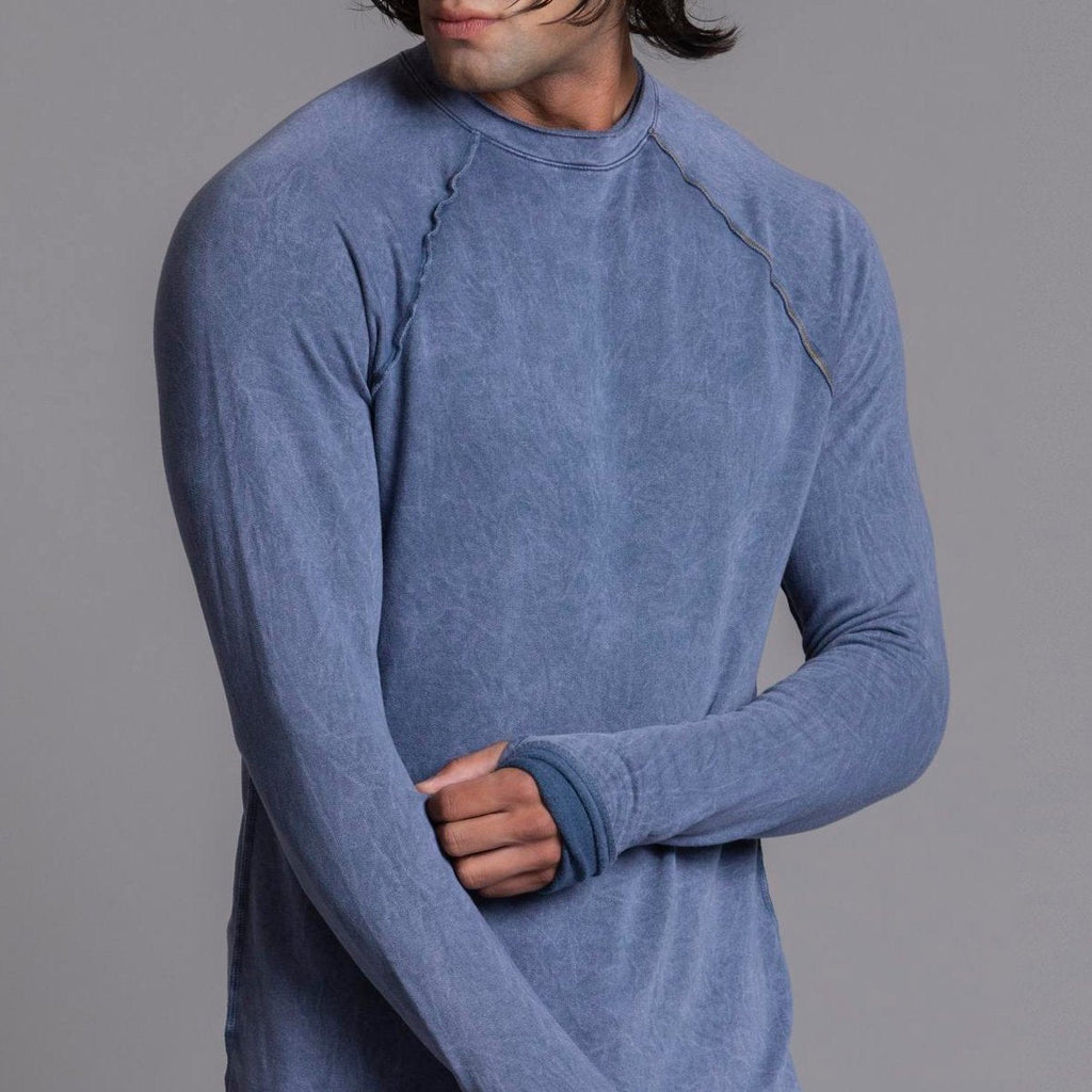 Male modeling mineral wash long sleeve raglan