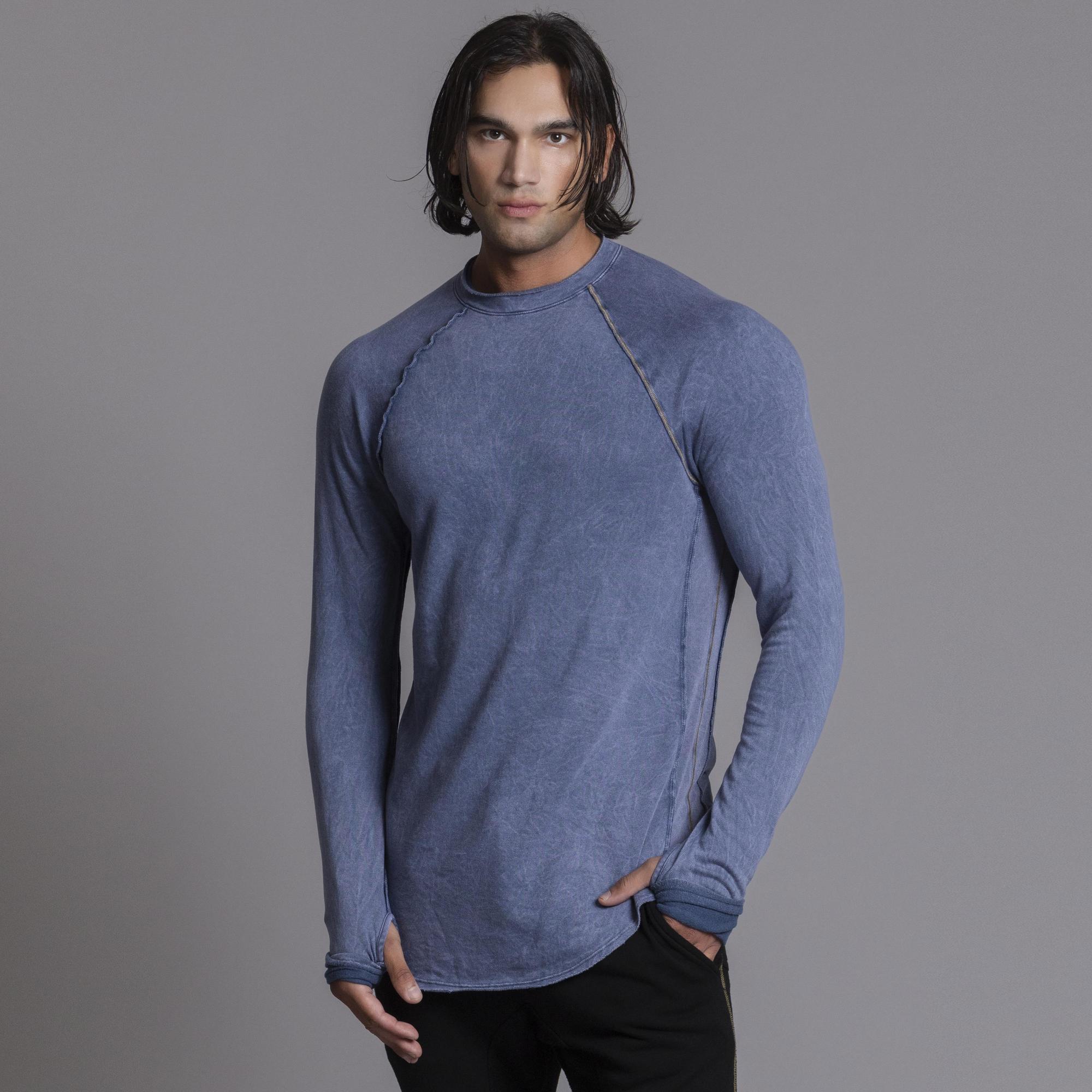 Male modeling mineral wash long sleeve raglan