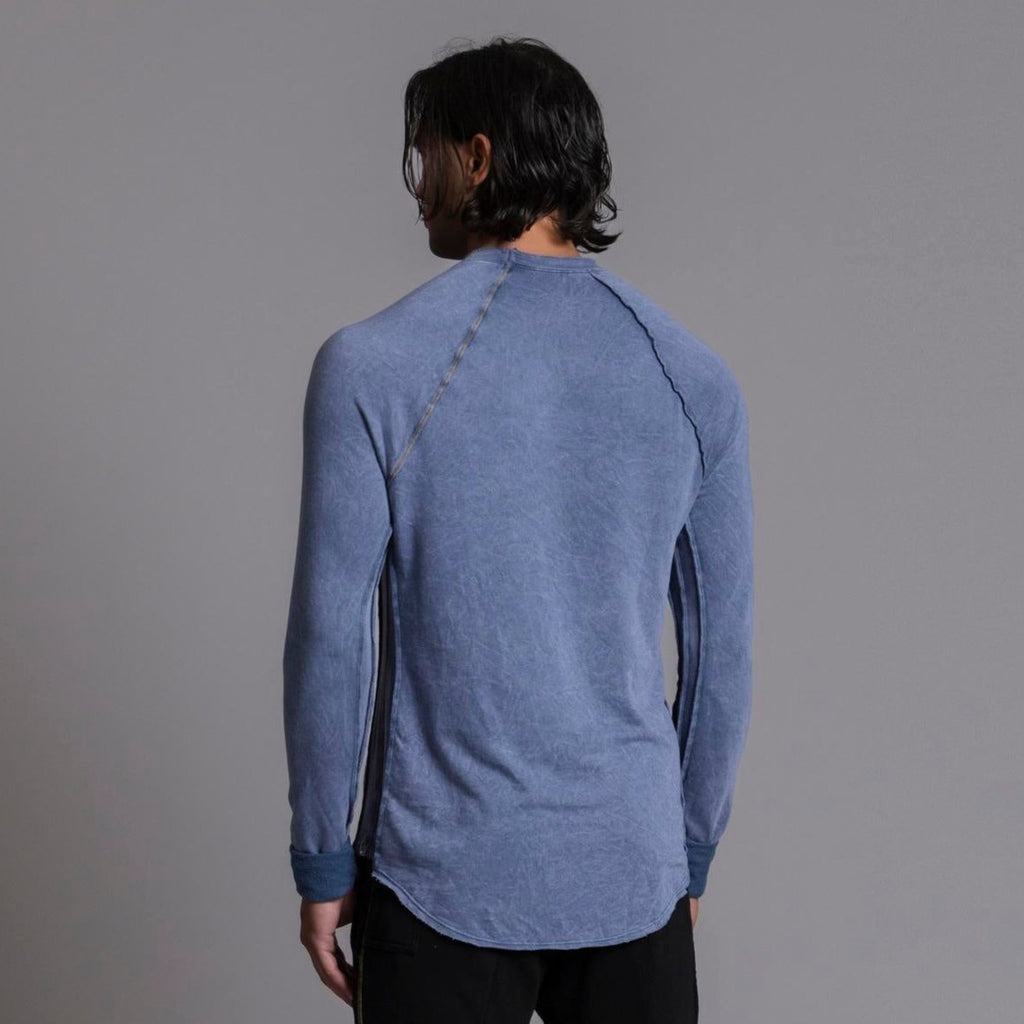 Male modeling mineral wash long sleeve raglan