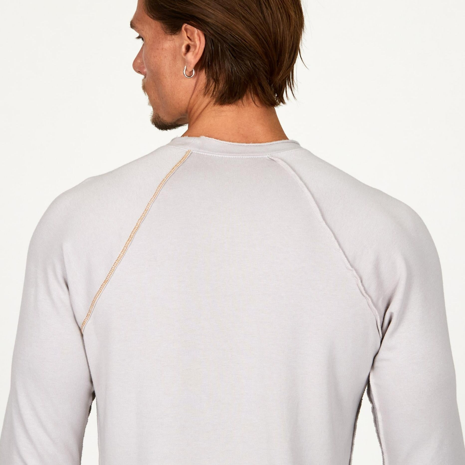Male modeling silver long sleeve raglan