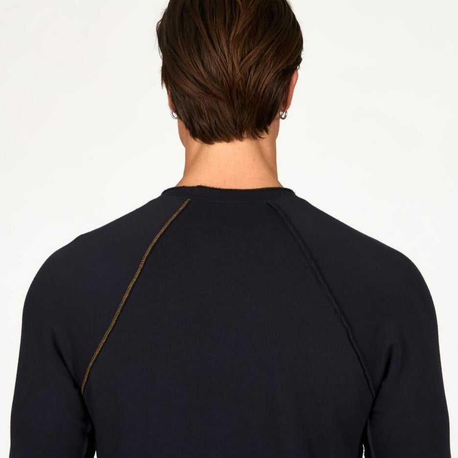 Male modeling black long sleeve raglan