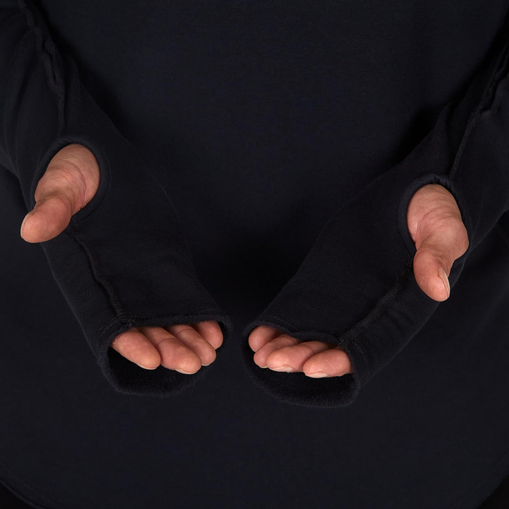 Male modeling black long sleeve raglan