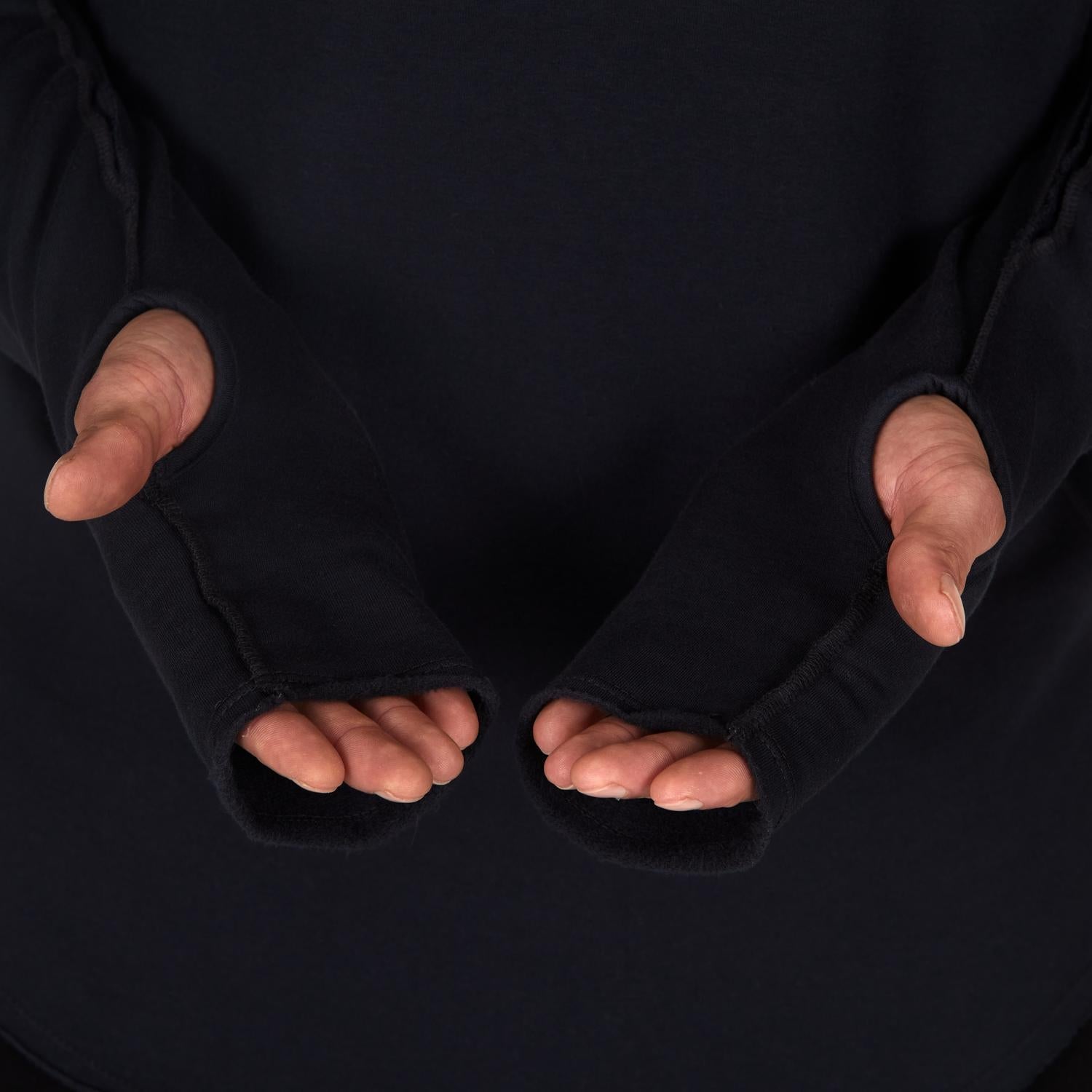 Male modeling black long sleeve raglan