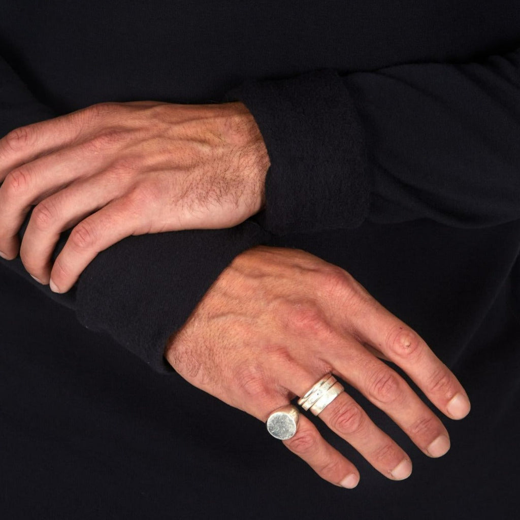 Male modeling black long sleeve raglan