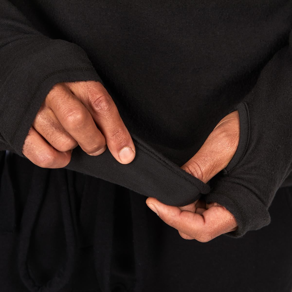 Male modeling black long sleeve raglan